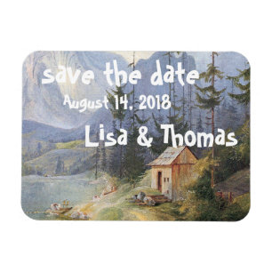Alpine Lake Cabine Boat Save Date Magnet