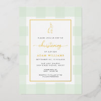 Bunny Mint En vichy Christening Foil Invitation