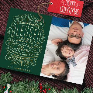 Aluminium Carte de vœux de Noël verte avec photo en relief o
