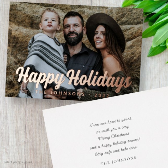 Aluminium Carte de vœux de photo de famille en écriture curs (Créateur téléchargé)