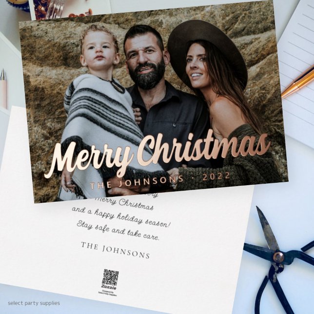 Aluminium Carte de vœux de photo de famille en écriture curs (Créateur téléchargé)