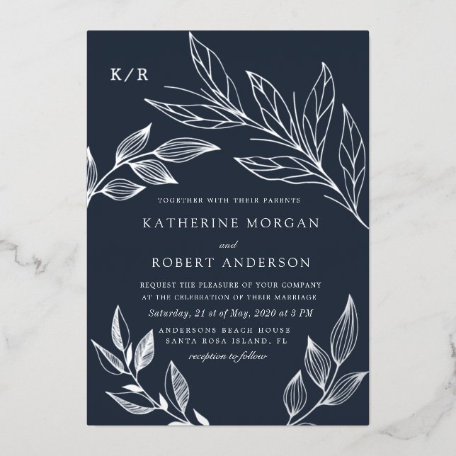 Aluminium élégante invitation de mariage en feuille luxueuse (Recto)