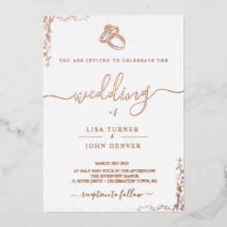Aluminium Élégante invitation de mariage minimaliste en feui