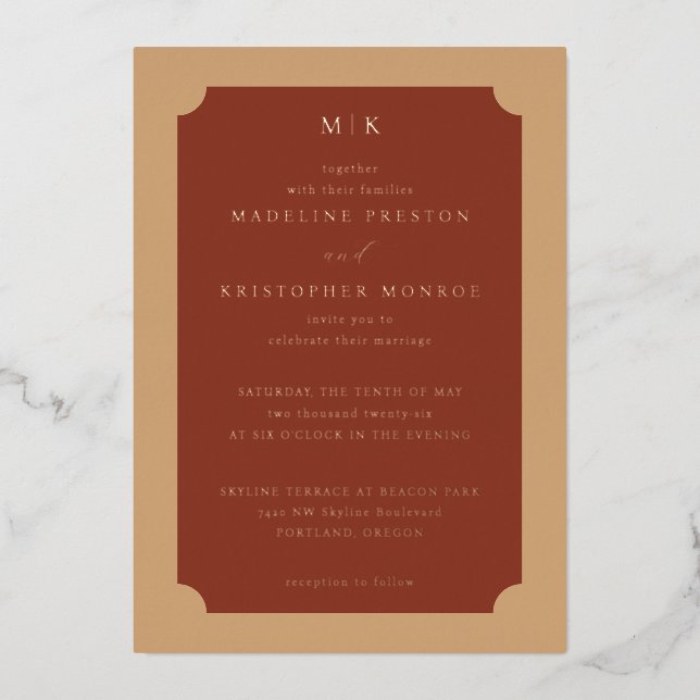 Aluminium Faire Invitation de Mariage Classique en Terracott (Recto)