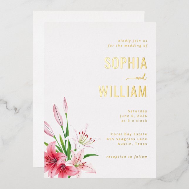 Aluminium Faire invitation de mariage florale en or (Recto/Verso)