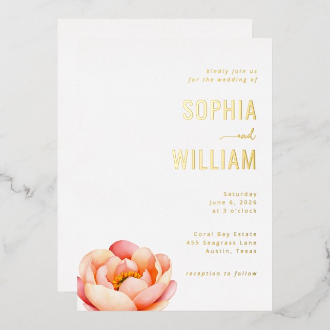 Aluminium Faire invitation de mariage florale en or (Recto/Verso)