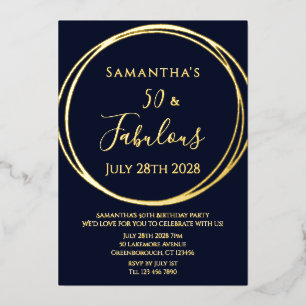 Aluminium Invitation 50 ans en or véritable sur fond marine
