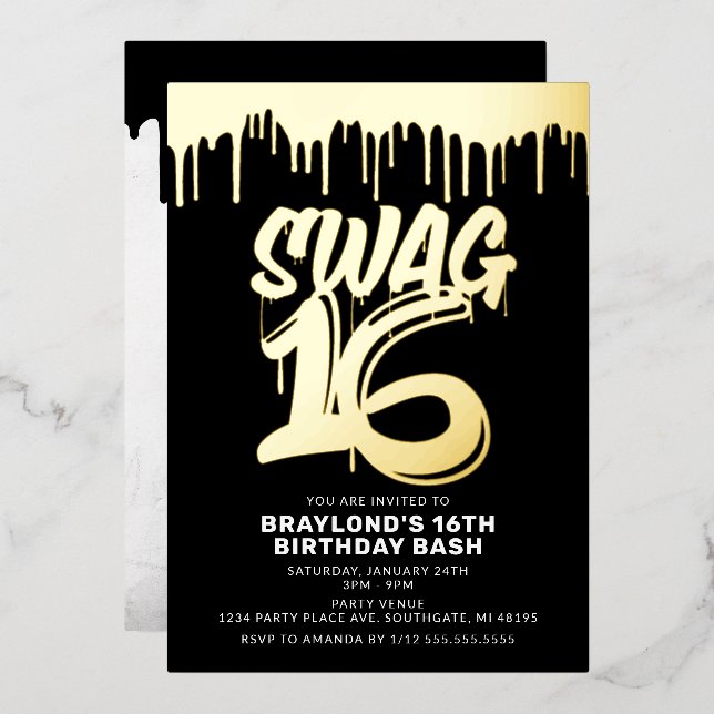 Aluminium Invitation anniversaire 16 ans en feuille d'alumin (Recto/Verso)