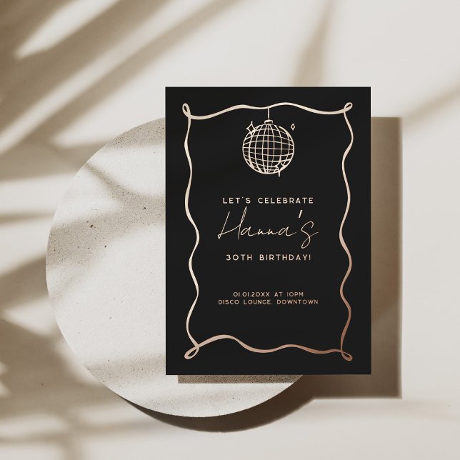 Aluminium Invitation anniversaire en feuille métallisée Disc (Minimalist Disco Birthday Foil Invitation)