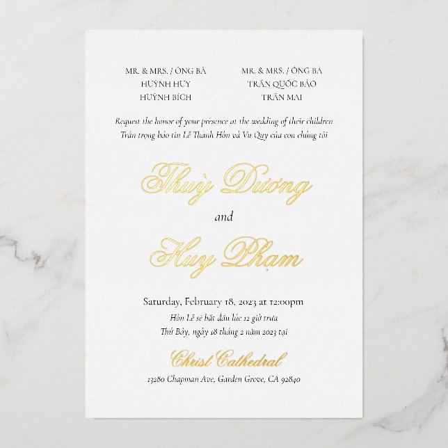 Aluminium Invitation bilingue en feuille d'aluminium vietnam (Recto)