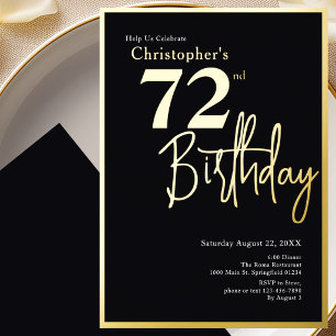 Aluminium Invitation d'anniversaire 72 ans en feuille d'or M