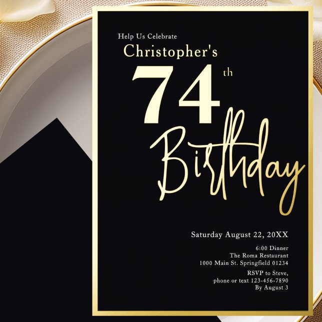 Aluminium Invitation d'anniversaire 74 ans en feuille d'or M (Créateur téléchargé)