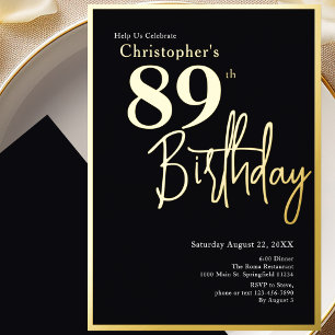 Aluminium Invitation d'anniversaire 89 ans en feuille d'or M