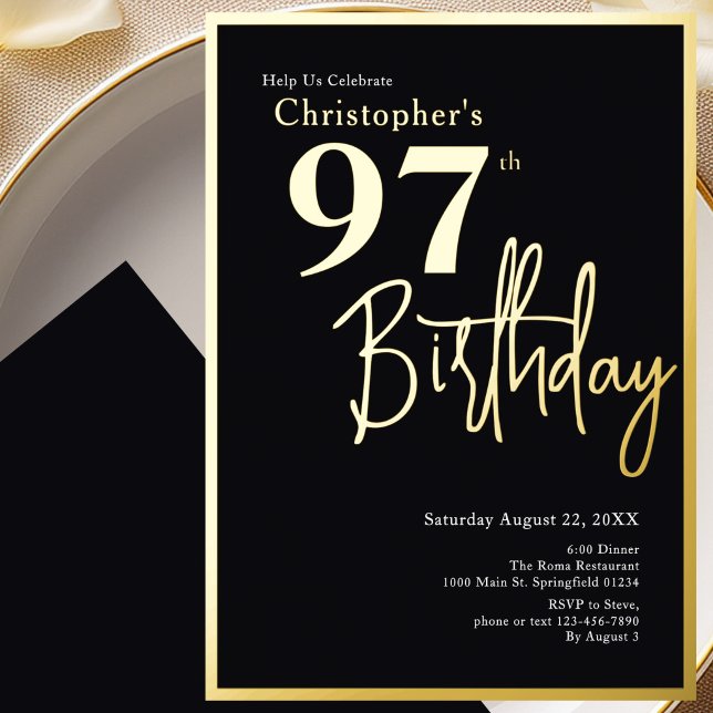 Aluminium Invitation d'anniversaire 97 ans en feuille d'or M (Créateur téléchargé)