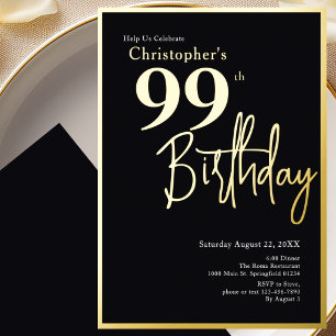 Aluminium Invitation d'anniversaire 99 ans en feuille d'or M