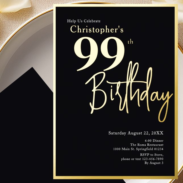 Aluminium Invitation d'anniversaire 99 ans en feuille d'or M (Créateur téléchargé)