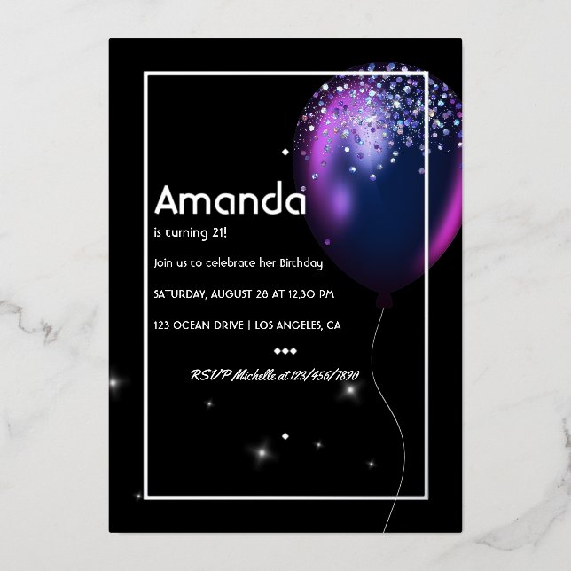 Aluminium Invitation d'anniversaire avec ballon en feuille d (Recto)