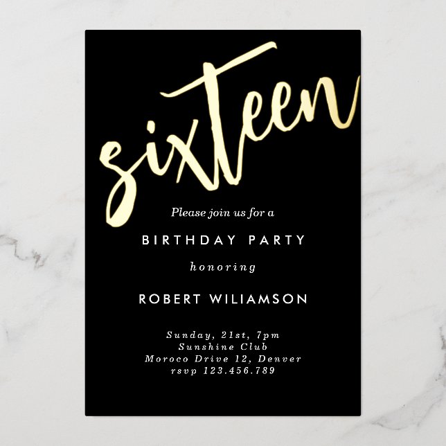 Aluminium Invitation d'anniversaire seize ans en or (Recto)