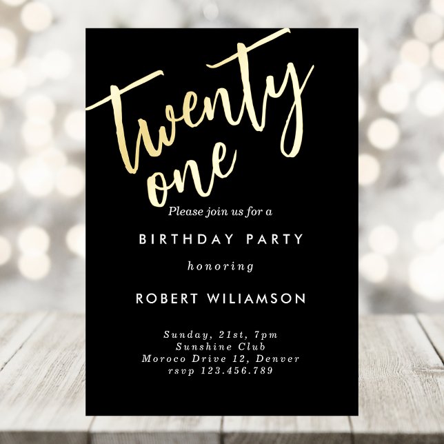 Aluminium Invitation d'anniversaire vingt et un en or (Créateur téléchargé)