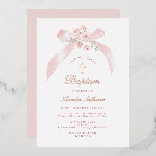 Aluminium Invitation de baptême en feuille d'aluminium rose  (Recto/Verso)