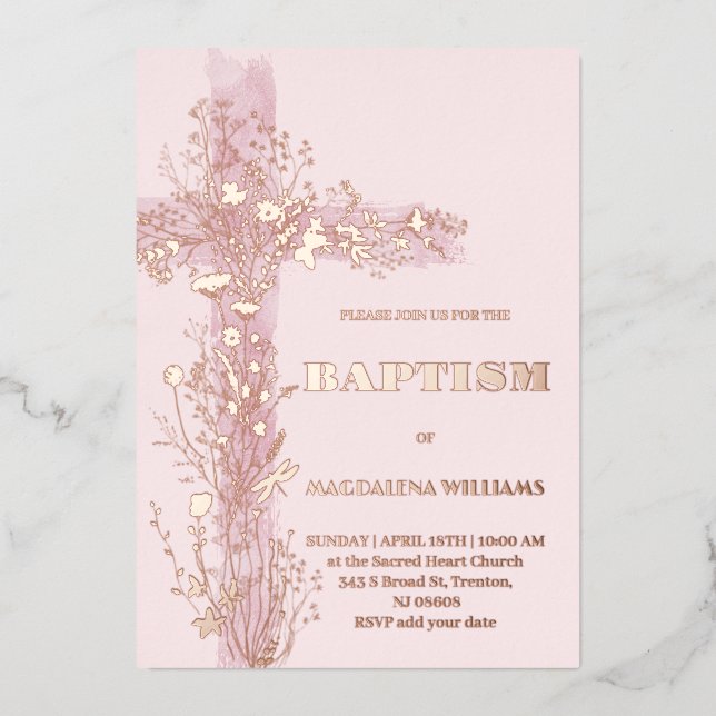 Aluminium invitation de baptême en feuille d'aluminium rose  (Recto)