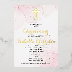 Aluminium Invitation de baptême en marbre rose et or avec fe