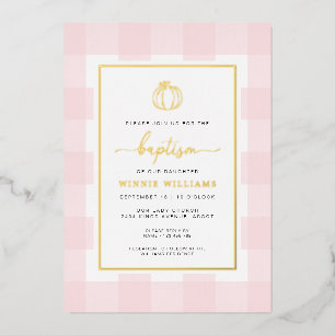 Aluminium Invitation de baptême en papier gaufré or Gingham