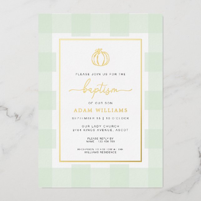 Aluminium Invitation de baptême en papier gaufré vert avec c (Recto)
