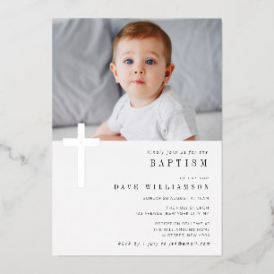 Aluminium Invitation de baptême photo en feuille d'argent mo