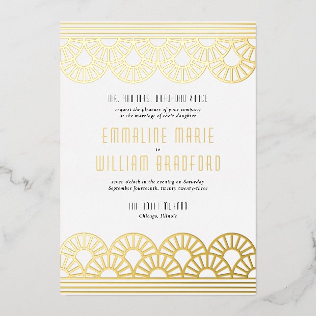 Aluminium Invitation de mariage Art Déco éventail en feuille (Recto)