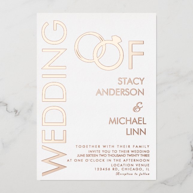 Aluminium Invitation de mariage avec anneau audacieux en rel (Recto)