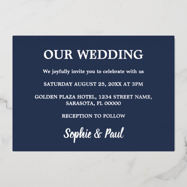 Aluminium Invitation de mariage classique bleu marine en feu (Recto)