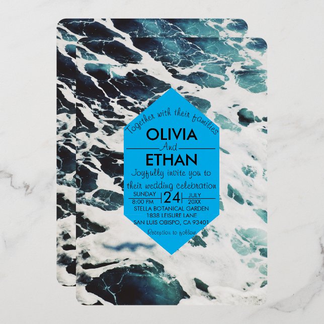 Aluminium Invitation de mariage classique en bleu marine ave (Recto/Verso)