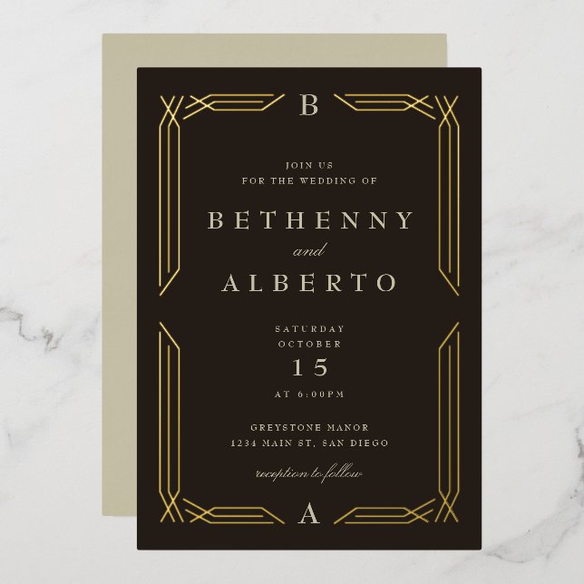 Aluminium Invitation de mariage classique en feuille d'or by (Recto/Verso)