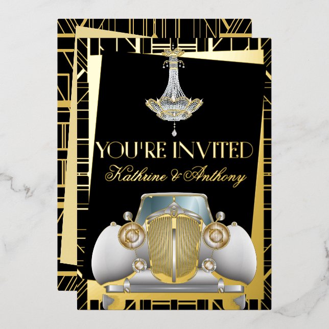 Aluminium Invitation de mariage classique Gatsby Deco en feu (Recto/Verso)