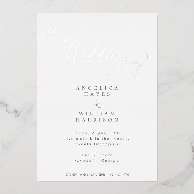 ALUMINIUM INVITATION DE MARIAGE ÉLÉGANT EN ÉCRITURE ARGENTÉE (Recto)