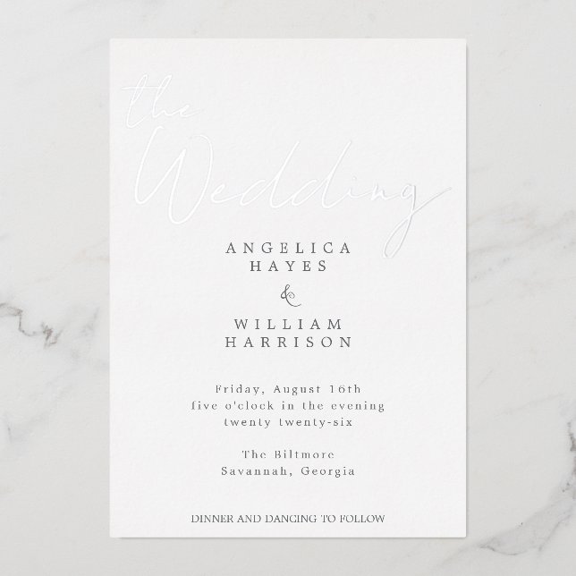 ALUMINIUM INVITATION DE MARIAGE ÉLÉGANT EN ÉCRITURE ARGENTÉE (Recto)