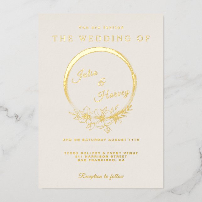 Aluminium Invitation de mariage élégante en or et ivoire ave (Recto)