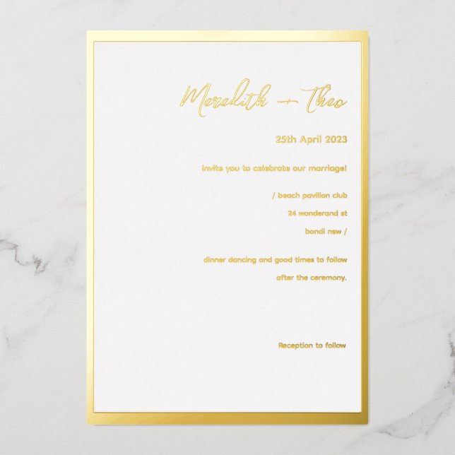 Aluminium Invitation de mariage élégante minimale en feuille (Recto)