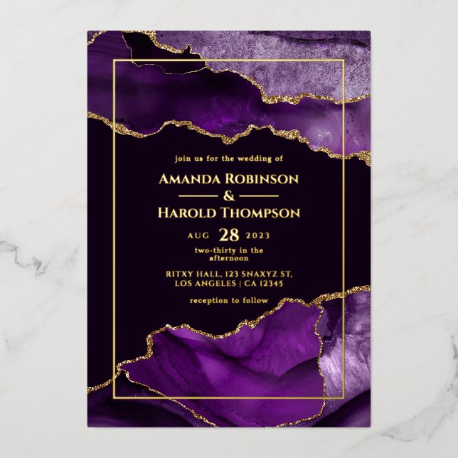 Aluminium Invitation de mariage en feuille d'aluminium Agate (Recto)