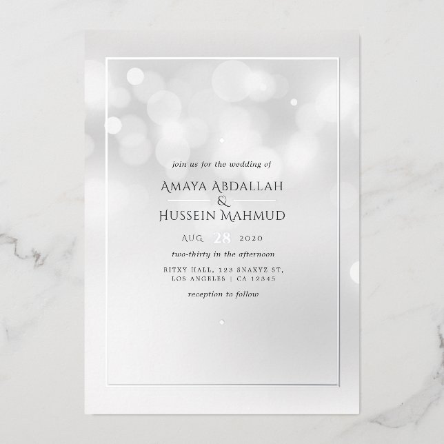 Aluminium Invitation de mariage en feuille d'argent Bokeh (Recto)