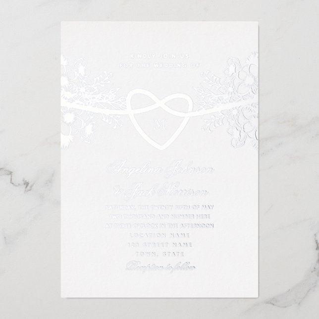 Aluminium Invitation de mariage en feuille d'argent doré flo (Recto)