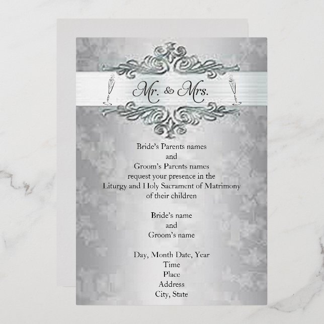 Aluminium Invitation de mariage en feuille d'argent Happines (Recto/Verso)