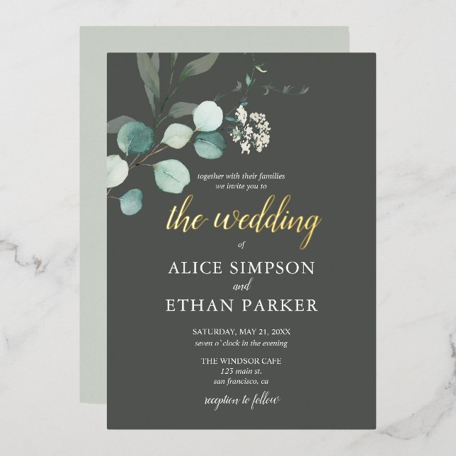 Aluminium Invitation de mariage en feuille de eucalyptus boh (Recto/Verso)
