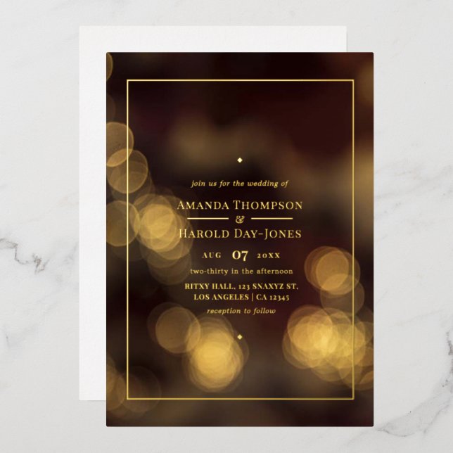 Aluminium Invitation de mariage en feuille d'or à bokeh (Recto/Verso)