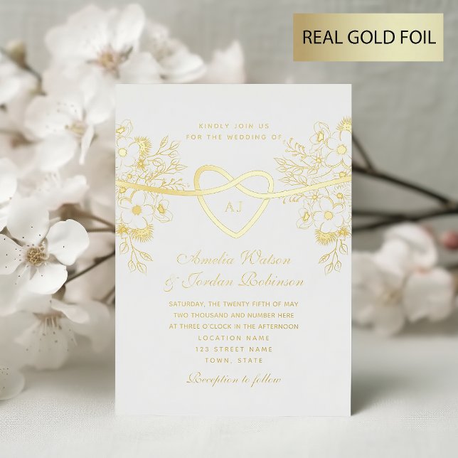 Aluminium Invitation de mariage en feuille d'or florale doré (Créateur téléchargé)