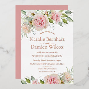 Aluminium Invitation de mariage en feuille d'or florale rose