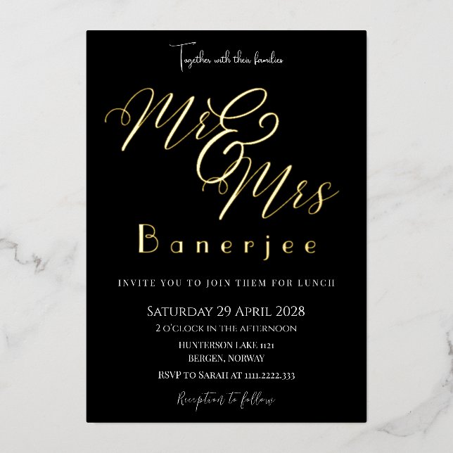 Aluminium Invitation de mariage en feuille d'or M. et Mme (Recto)