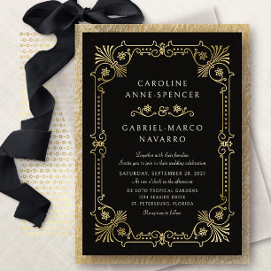 Aluminium Invitation de mariage en feuille d'or noir vintage
