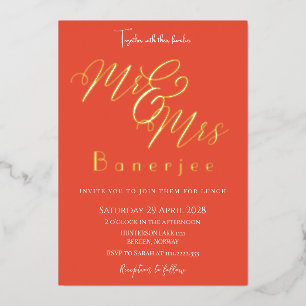 Aluminium Invitation de mariage en feuille d'or orange royal